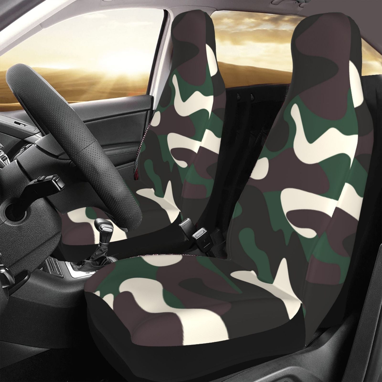 LNWH Car Seat Covers， Green Camouflage Car Interior Seat Covers - Universal Fit Most Cars， SUV， Trucks， 2pcs Car Seat Protectors