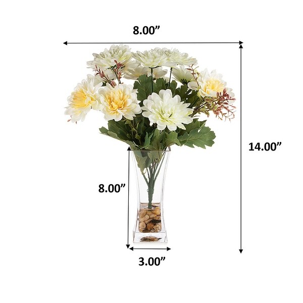 Mixed Artificial Daisy Floral Arrangements in Vase with River Stone，Table Centerpieces for Dining Room