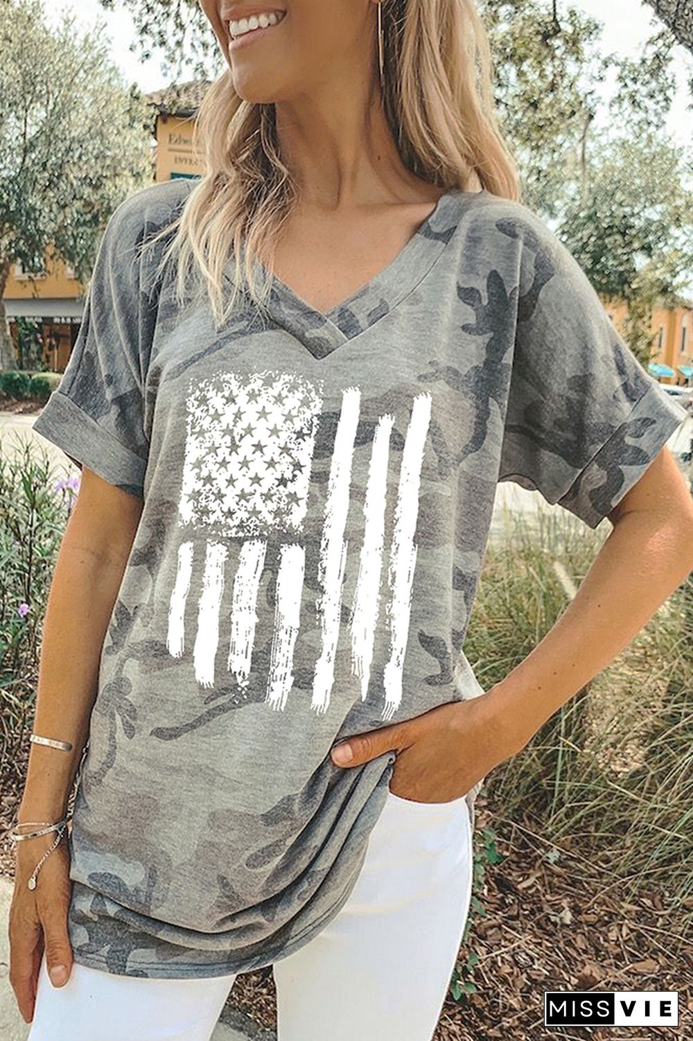 USA Flag Print Graphic Tees for Women Wholesale Short Sleeve T shirts Top