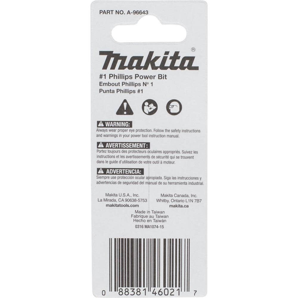 Makita Impact X #1 Phillips 2 Power Bit 2/pk A-96643 from Makita