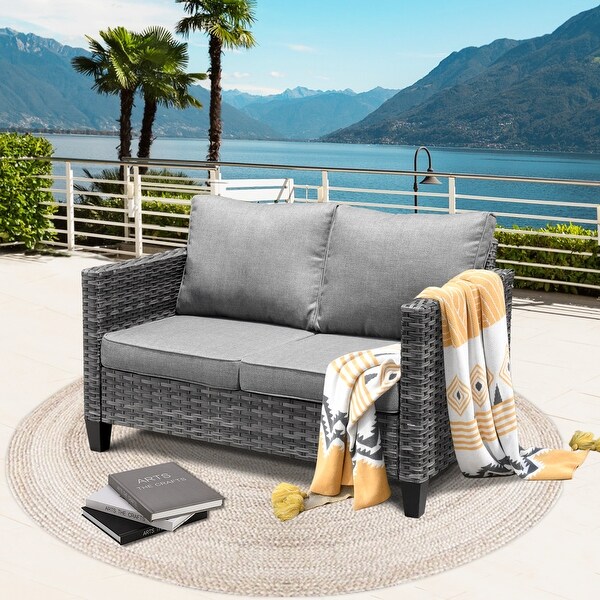 HOOOWOOO Outdoor Patio Furniture Wicker Loveseat Sofa