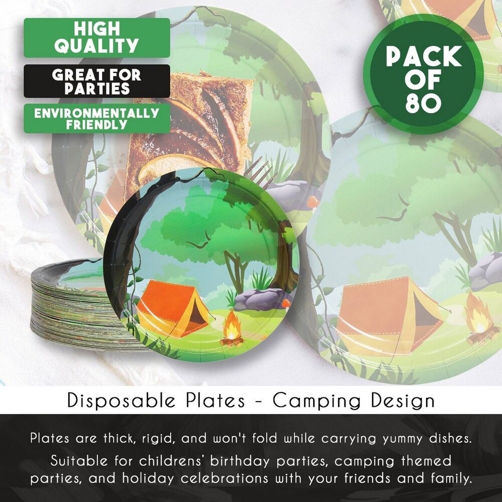 80 Pack Disposable Paper Plates  Camping Party Supplies for Dinner  9\