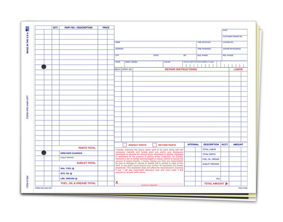 ASP 7390 Repair Order Forms 3 Part