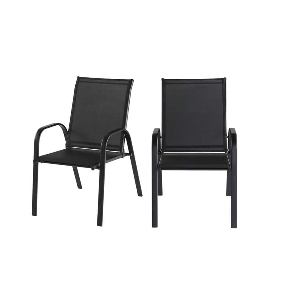 StyleWell Mix and Match Black Steel Sling Outdoor Patio Dining Chair in Black (2-Pack) FCS00015YPKBBL