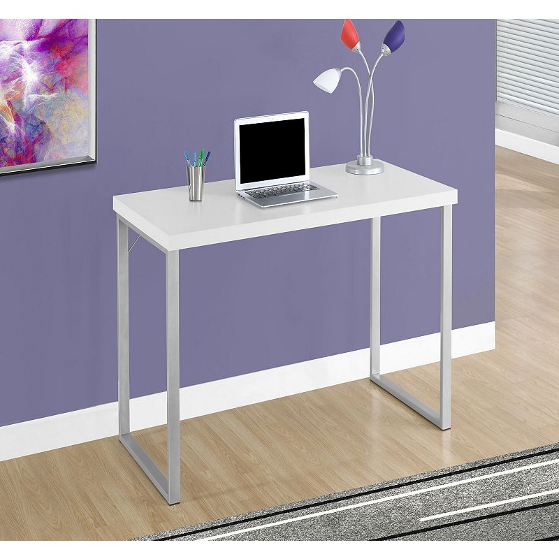 47.25 White and Silver Contemporary Rectangular Computer Desk