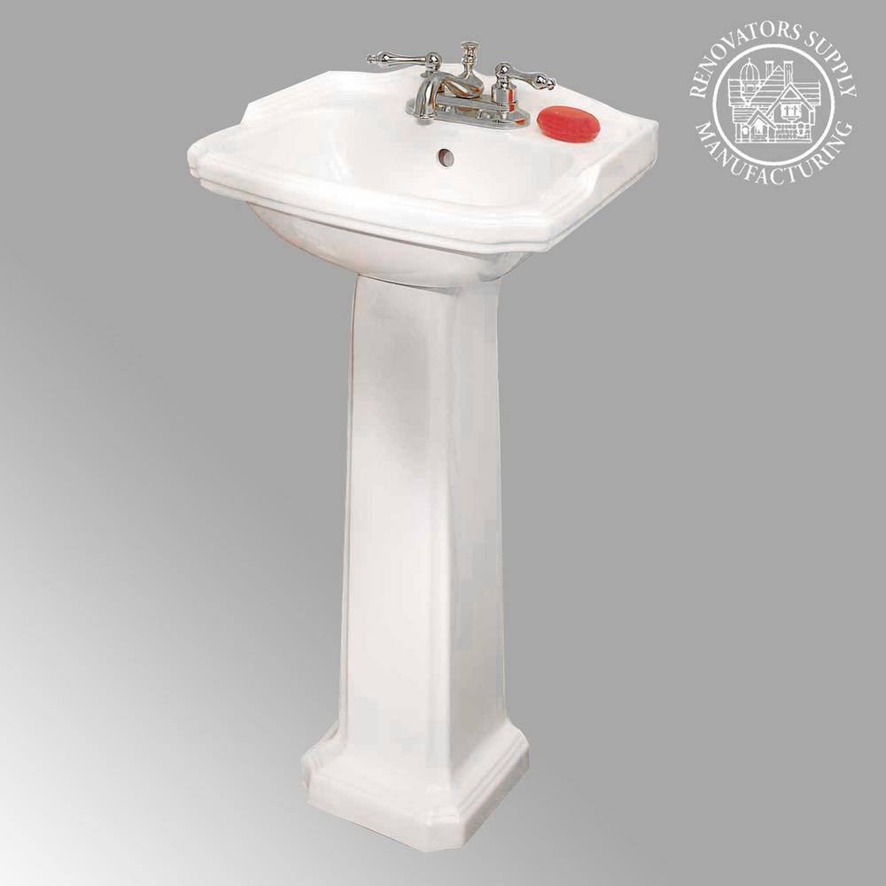 RENOVATORS SUPPLY MANUFACTURING Cloakroom 19 in. Pedestal Combo Bathroom Sink in White with Overflow 19355