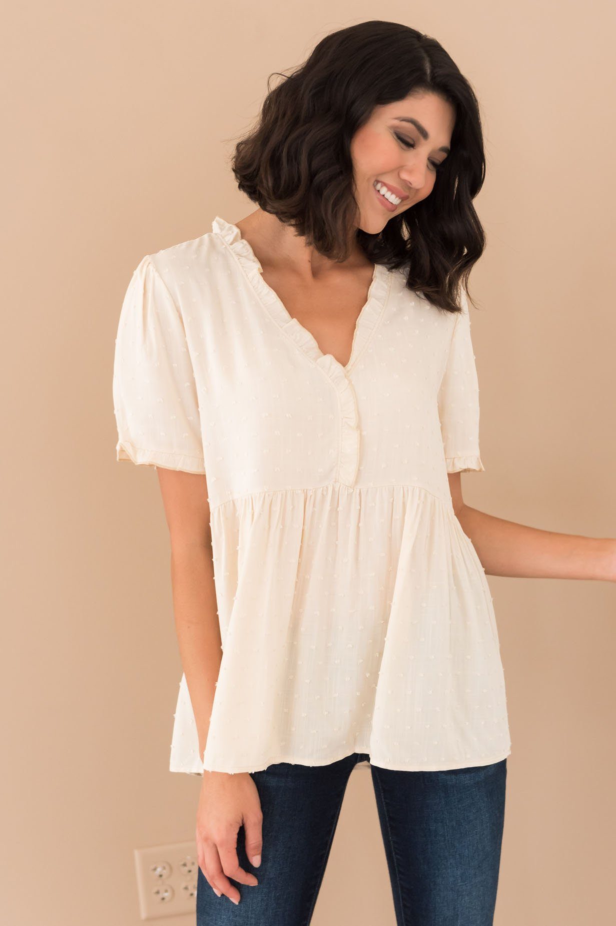 Magic Moment High-Low Swiss Dot Modest Top