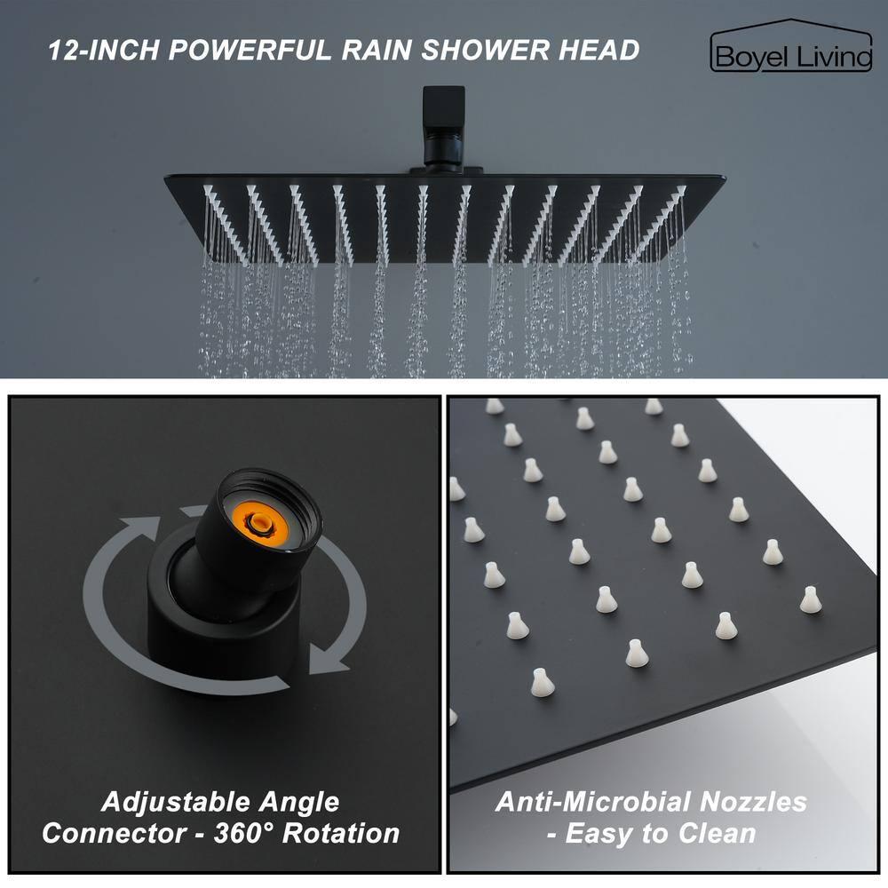 Boyel Living Wall Mount SingleHandle 1Spray Tub and Shower Faucet with 12 in Fixed Shower Head in Matte Black