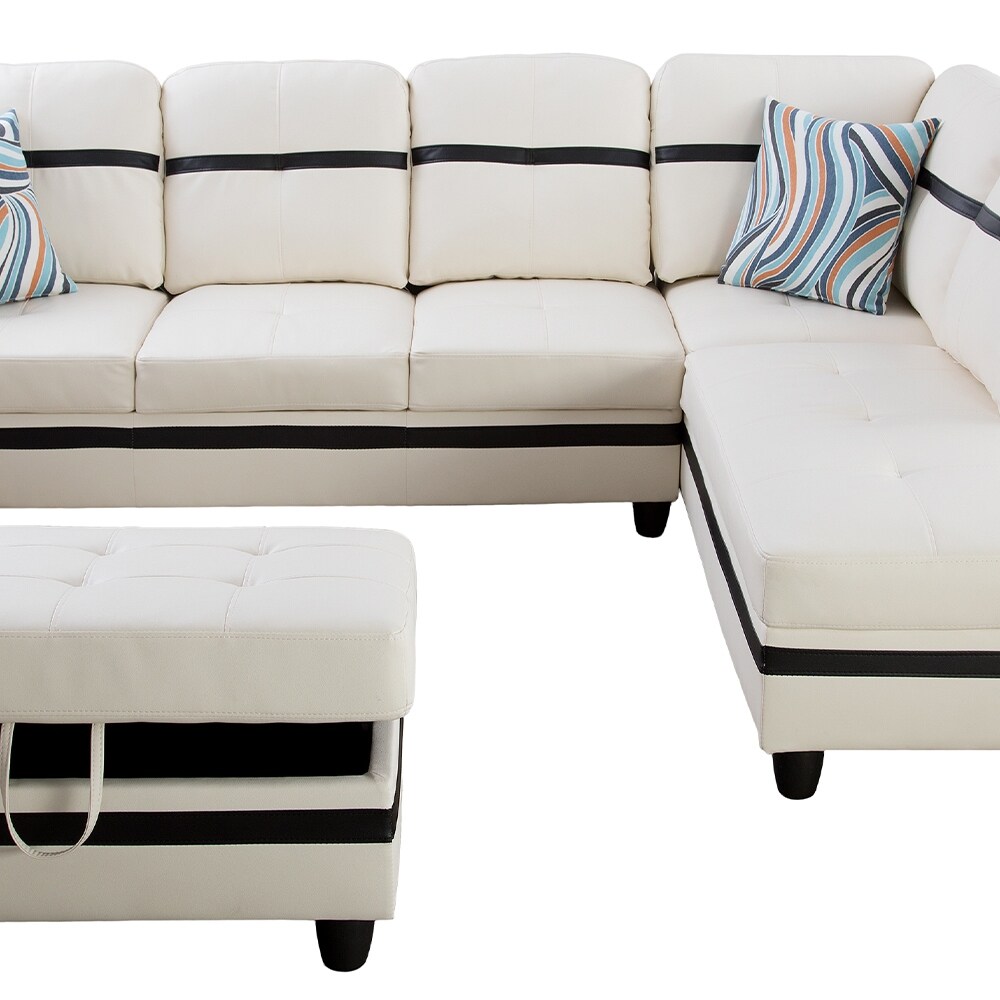 StarHome Sectional Sofa Set  White with Black Stripe