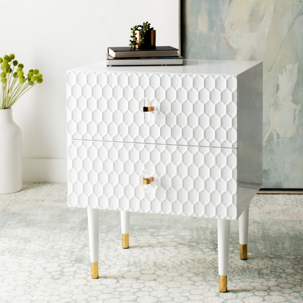 Beonica 2 Drawer Side Table White / Gold   Modern   Side Tables And End Tables   by Virgil Stanis Design  Houzz