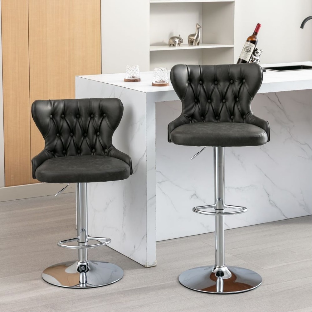 Barstool Set of 2 Dining Chair Swivel Silver Metal Base Footrest Cafe