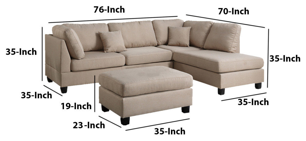 Benzara BM168774 Linen Fabric 3 Pieces Sectional  Sand Beige   Transitional   Sectional Sofas   by Uber Bazaar  Houzz