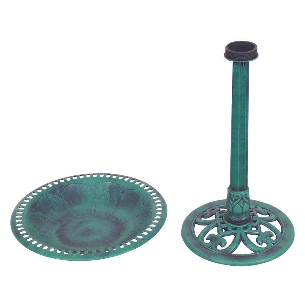 ANGELES HOME Green Weather Resin Pedestal Birdbath M65-8PS02