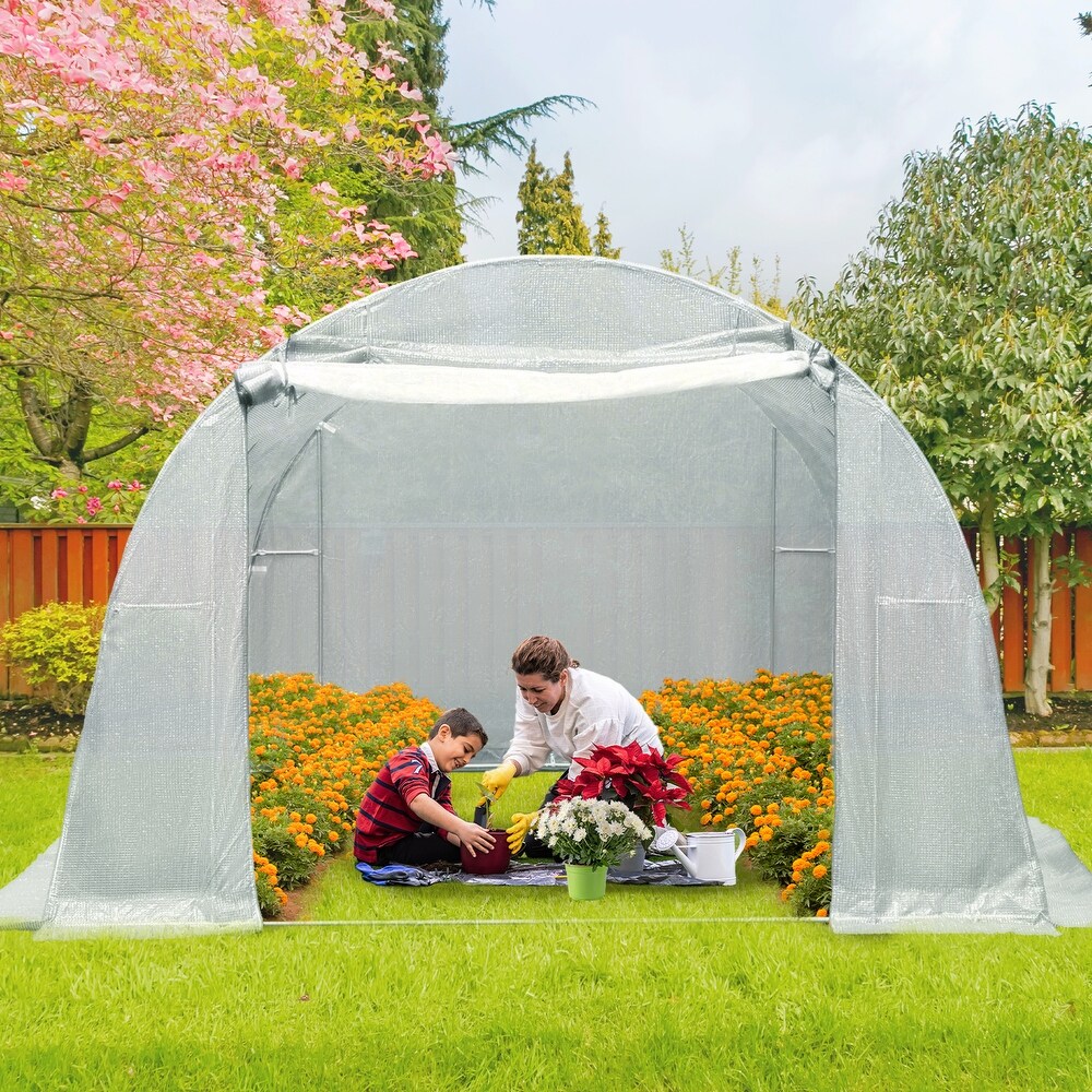 Aoodor Patio Greenhouse Heavy Duty Frame Portable Hot House with 1 Zippered Screen Doors