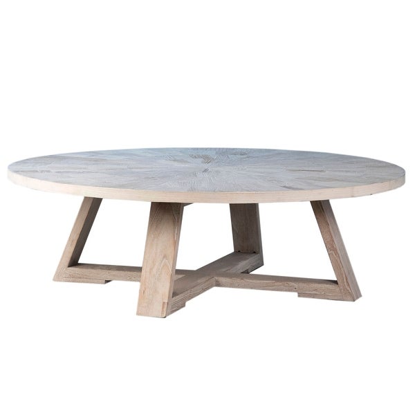 Evan 52-inch Round Reclaimed Elm Pedestal Coffee Table Finished in Light Wash Finish