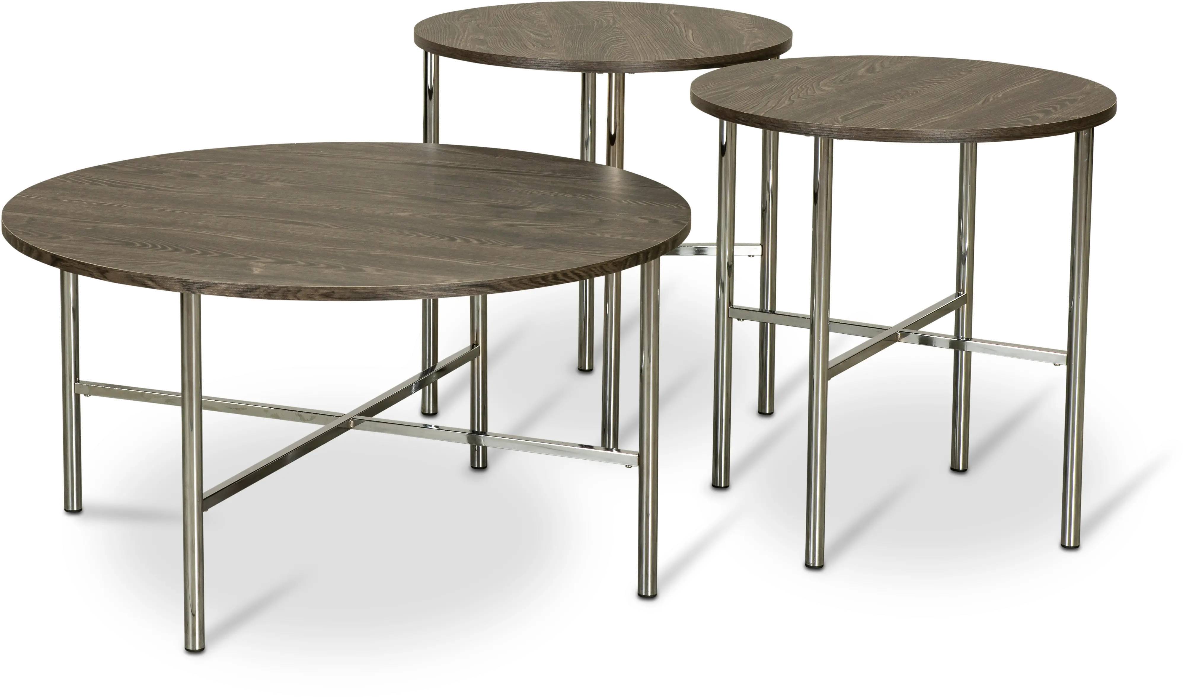 Dakota Charcoal Off Black and Chrome Round 3 Pack Table Set