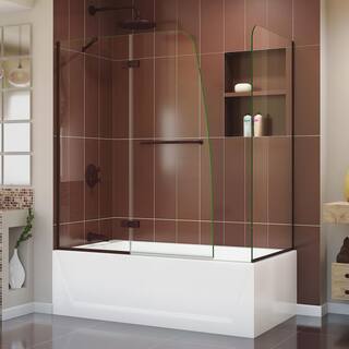 DreamLine Aqua Ultra 57 in. - 60 in. W x 30 in. D x 58 in. H Frameless Hinged Tub Door with Return Panel in Oil Rubbed Bronze SHDR3448580RT06