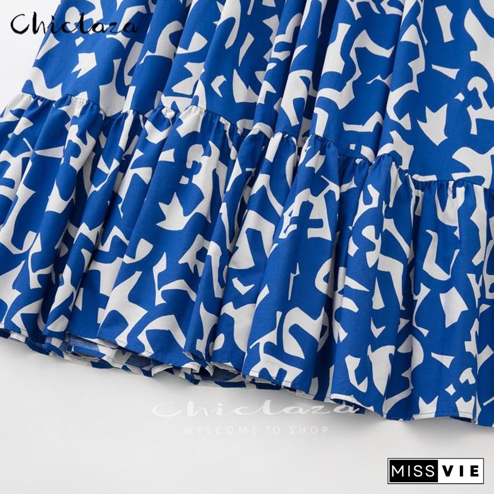 CHICLAZA Women New Summer Sexy V Neck Party Dress Ladies Casual Solid Print A Line Midi Beach Dresses Female