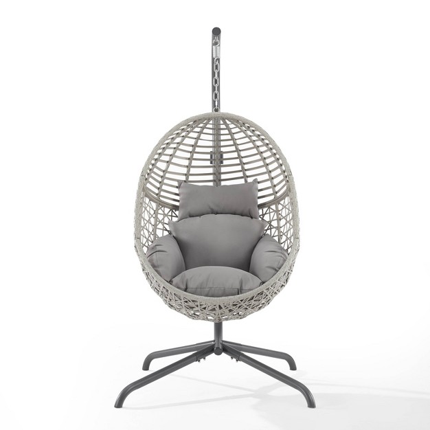 Lorelei Indoor outdoor Wicker Hanging Egg Chair Gray light Gray Crosley