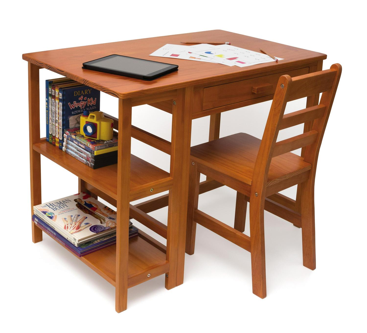 Lipper International Kids Desk and Chair with Storage， Brown