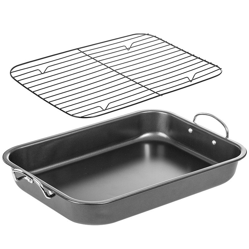 Non-Stick Carbon Steel Roasting Pan with Rack， Flat Rack