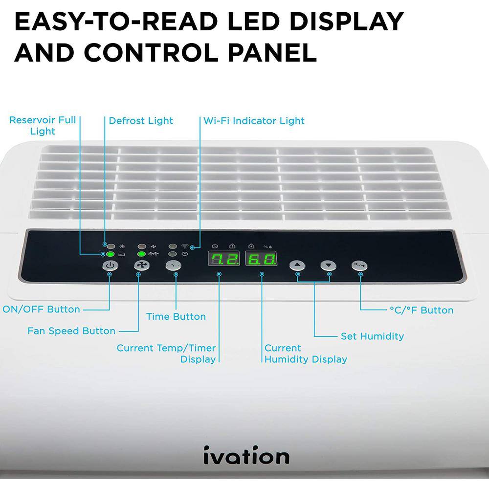 Ivation 50 Pint Smart Wi-Fi Energy Star Dehumidifier with Pump Hose Connector and App IVADUWIFI50WP