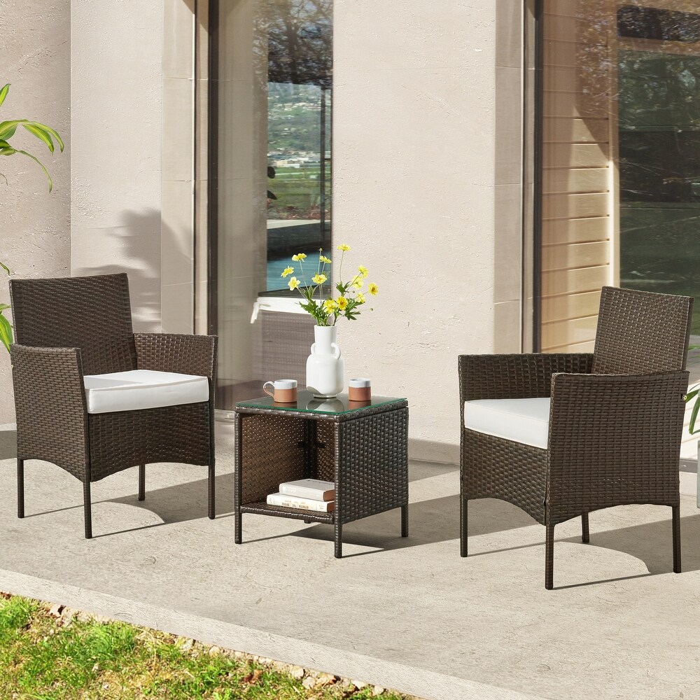 Lavish Home 3 Piece Set Rattan Outdoor Patio Furniture  Brown