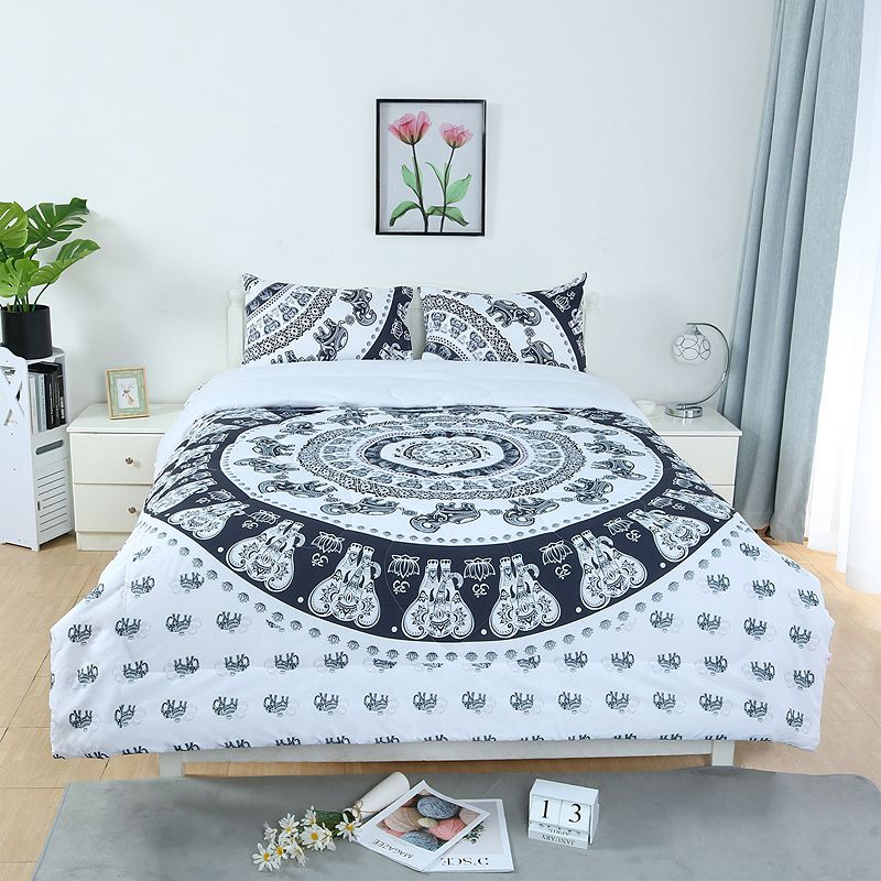 Quilted Comforter Set Bohemian with 2 Pillow Cases