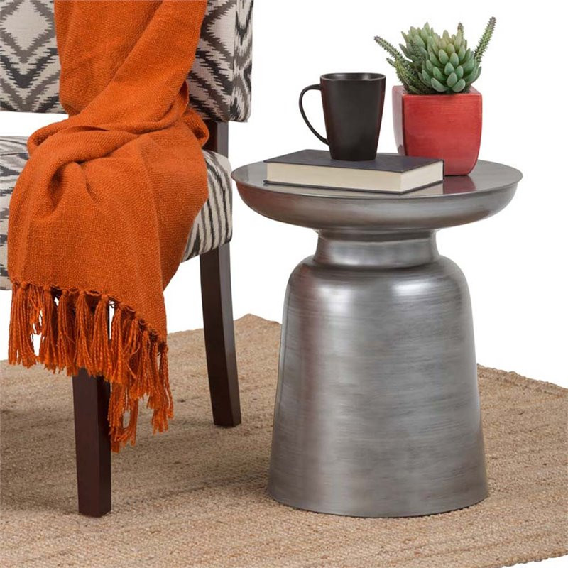 Pemberly Row 16 quotModern Premium Solid Metal Accent Side Table in Silver   Industrial   Side Tables And End Tables   by Homesquare  Houzz