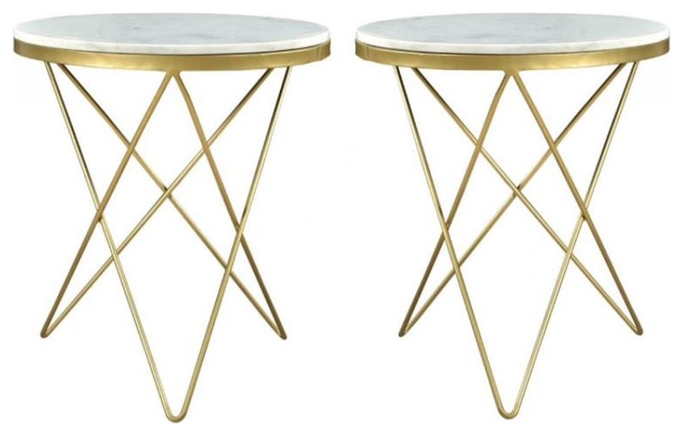 Home Square Marble Top Round Side Table in Gold Finish   Set of 2   Midcentury   Side Tables And End Tables   by Homesquare  Houzz