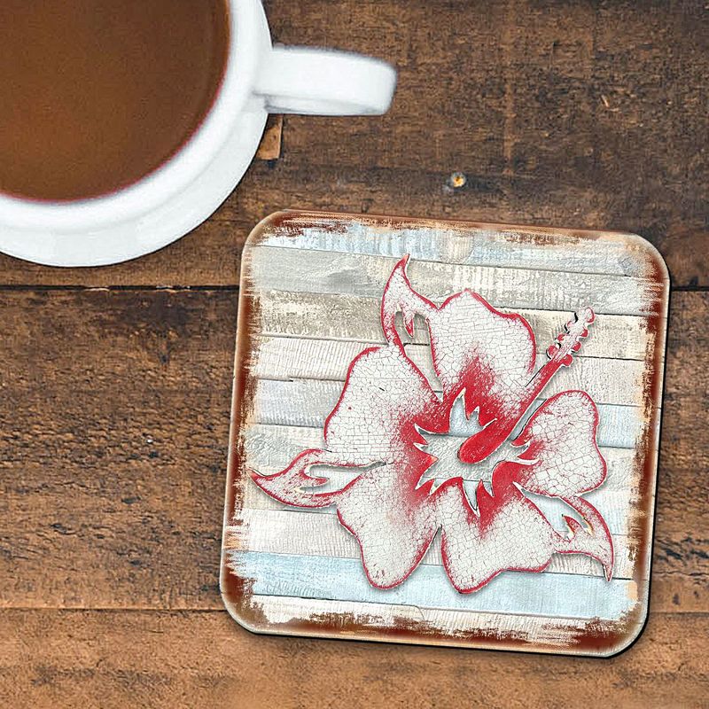 Hibiscus Flower Wooden Cork Coasters Gift Set of 4 by Nature Wonders