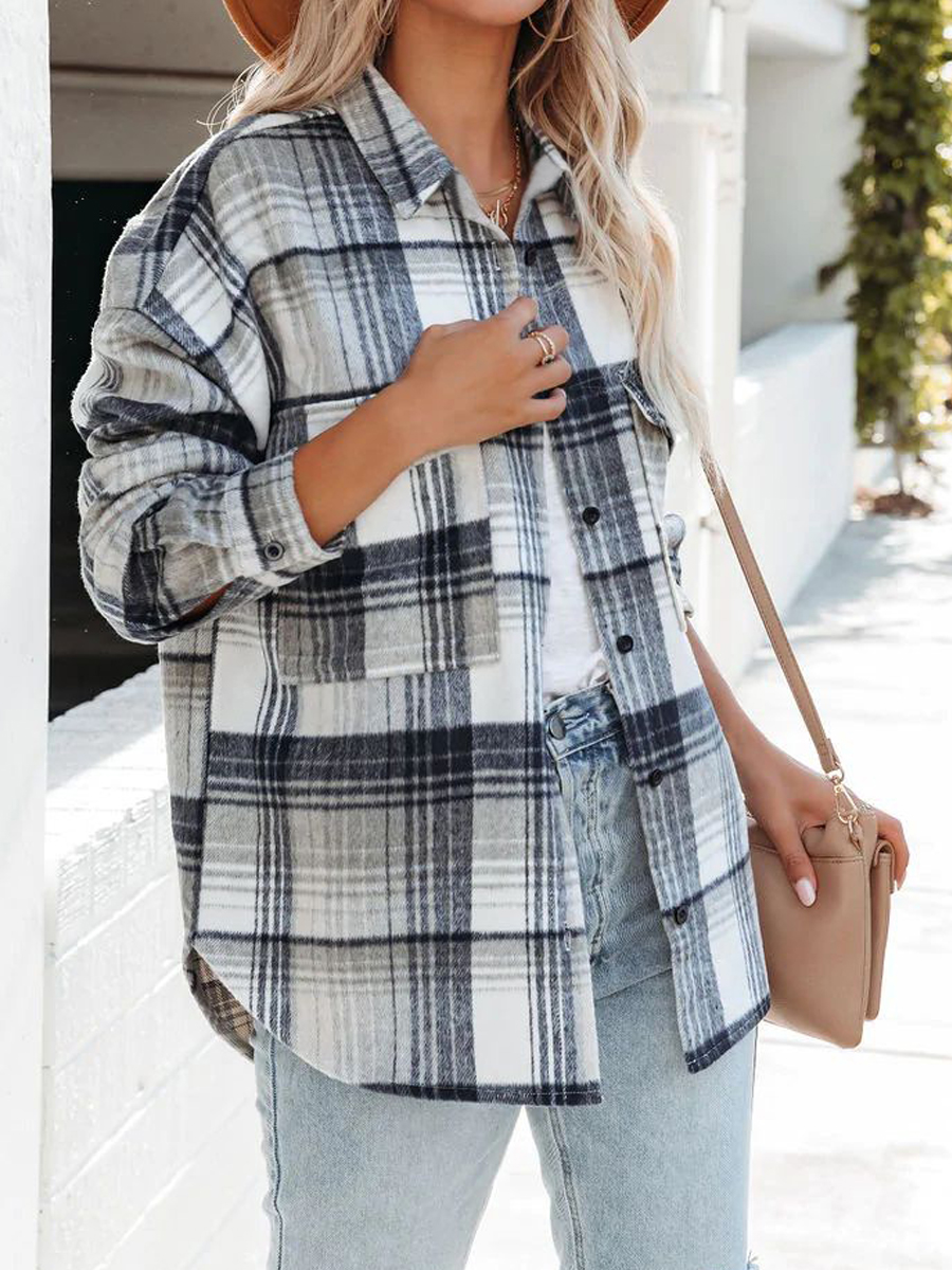 Casual Check Lapel Long Sleeve Shirt