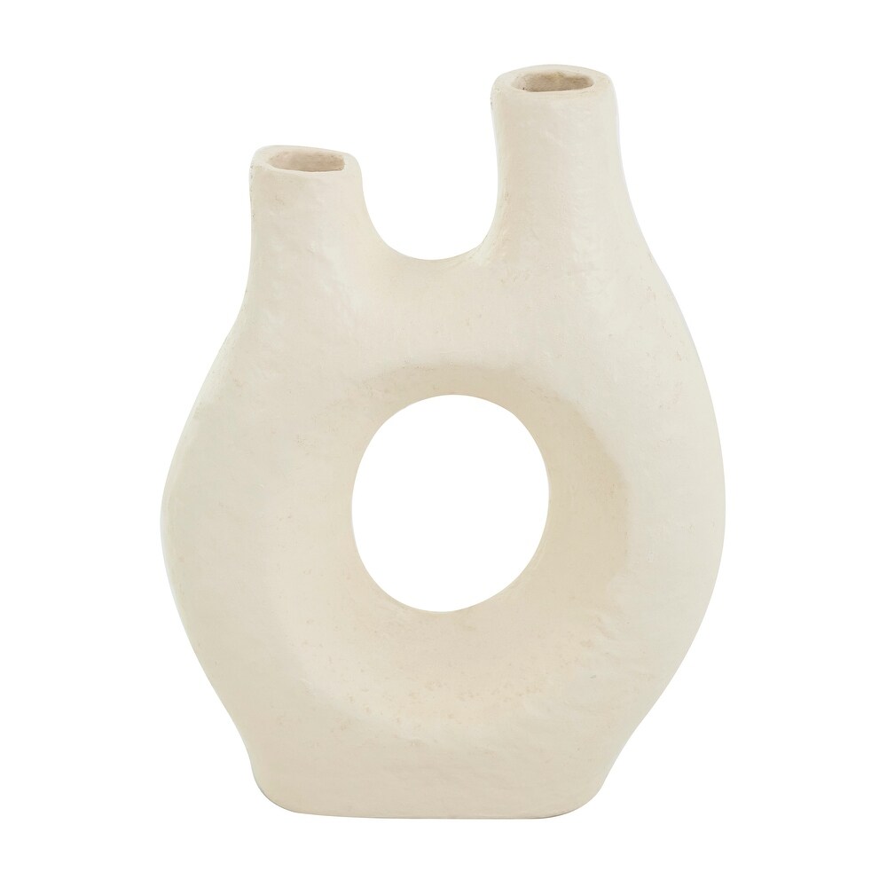 Beige Paper Mache Abstract Rounded Vase with Double Openings