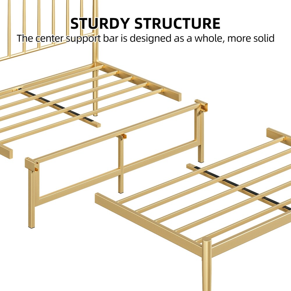 Gold Bed Frame with Metal Headboard and Footboard