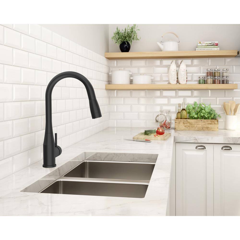 Symmons Sereno Single-Handle Pull-Down Sprayer Kitchen Faucet in Matte Black S-2302-MB-PD-1.5