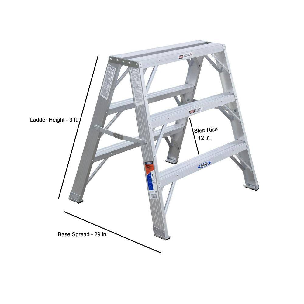 Werner 3 ft. Aluminum Extra-Wide Work Stand Step Ladder with 300 lb. Load Capacity Type IA Duty Rating TW373-30