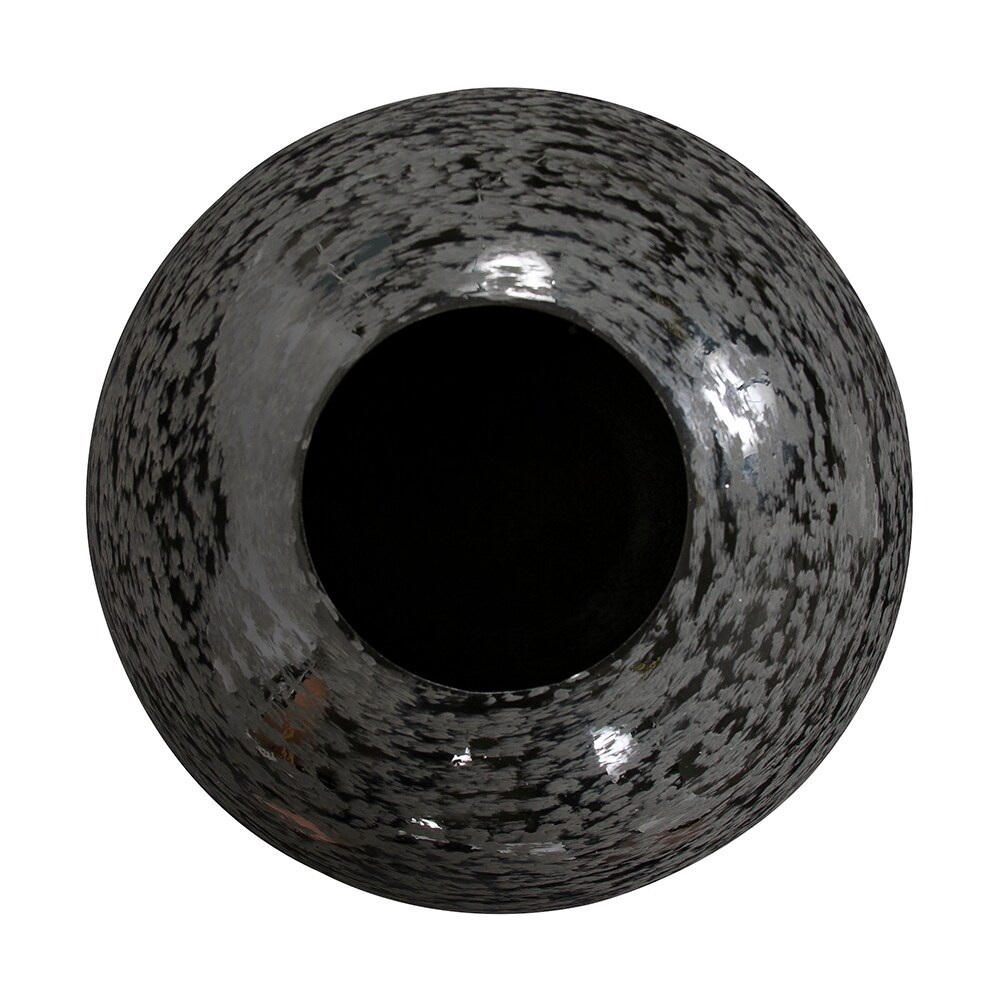 Chiseled Texture Black Iron Globe Vase  Large   9H x 11W x 11D