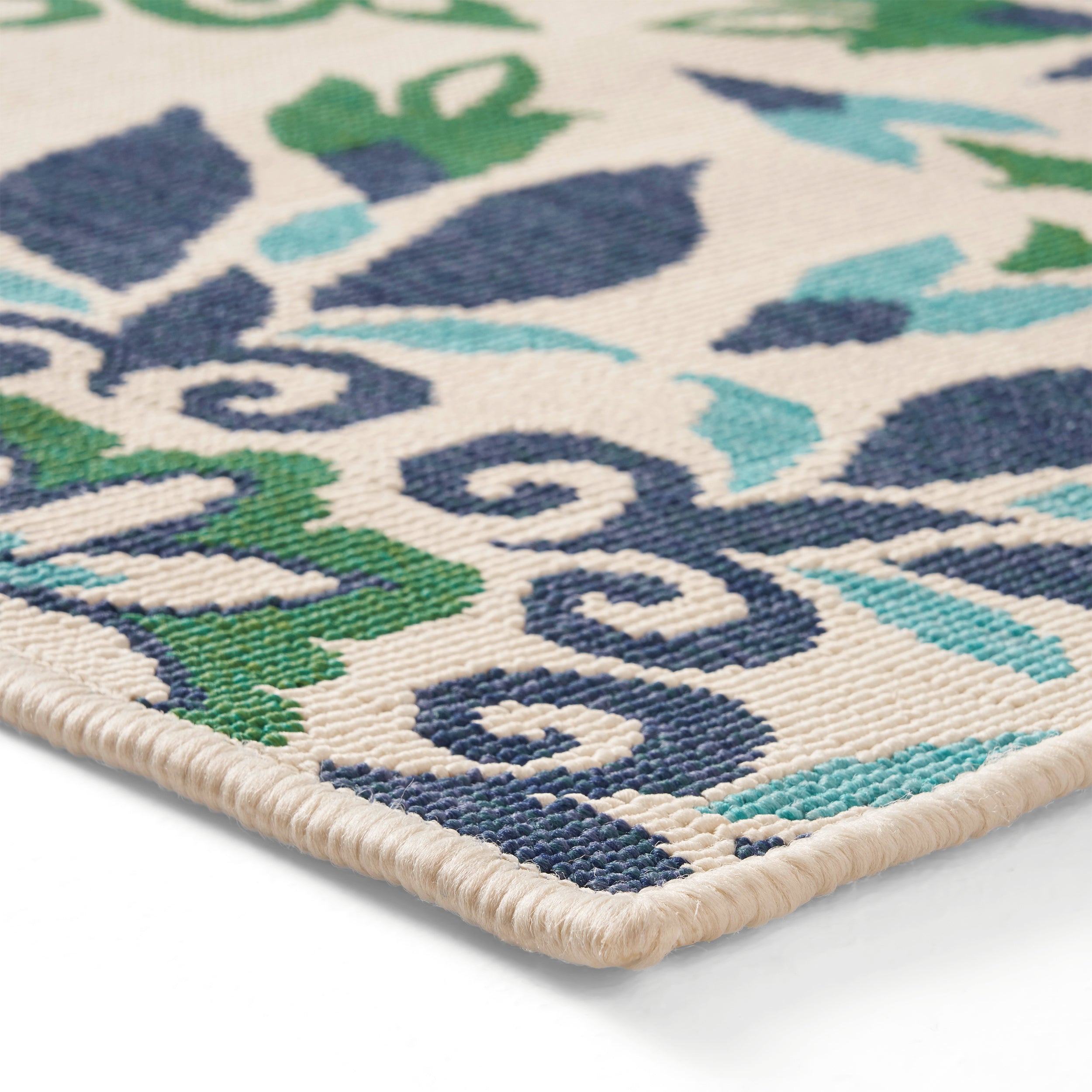 Phoebe Outdoor Medallion Area Rug, Ivory and Blue