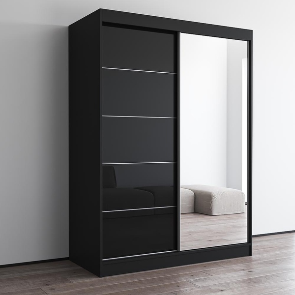 Aria High Gloss 2-door Modern Wardrobe with Mirror - - 28494566