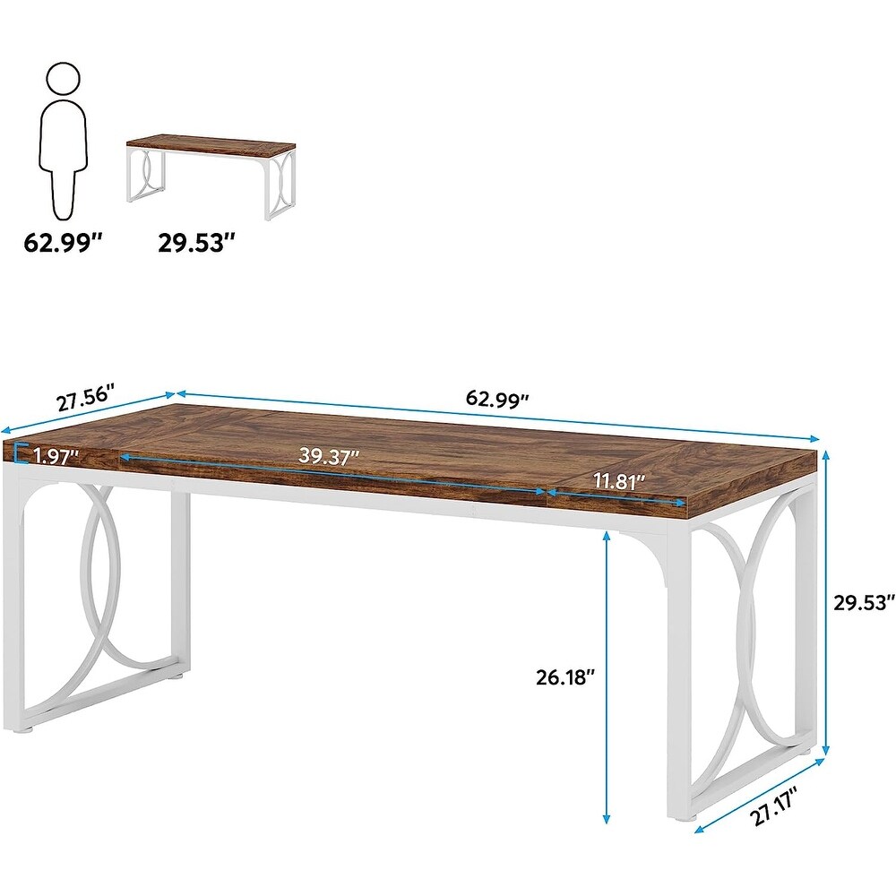 Thicken Wood Executive Desk  Large Office Desk with Metal Frame