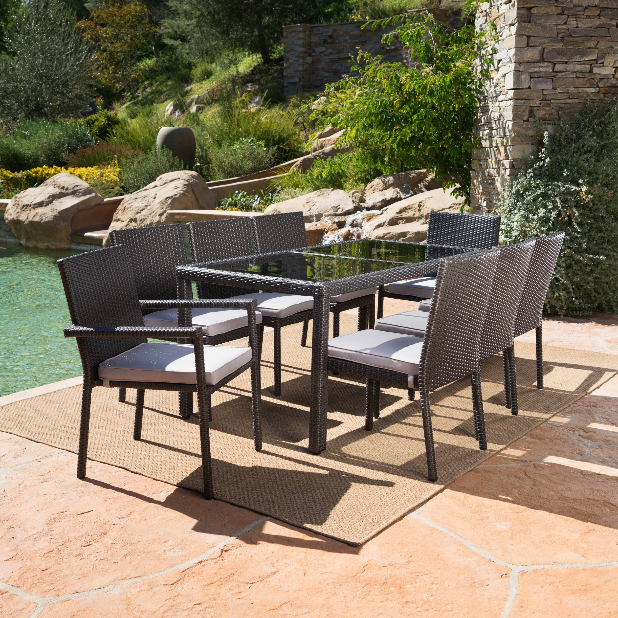 San Simeon Outdoor 9 Piece Wicker Rectangular Dining Set