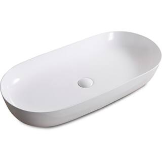 Ruvati 32 in. Oval Above Vanity Counter Bathroom Porcelain Ceramic Vessel Sink in White RVB0432