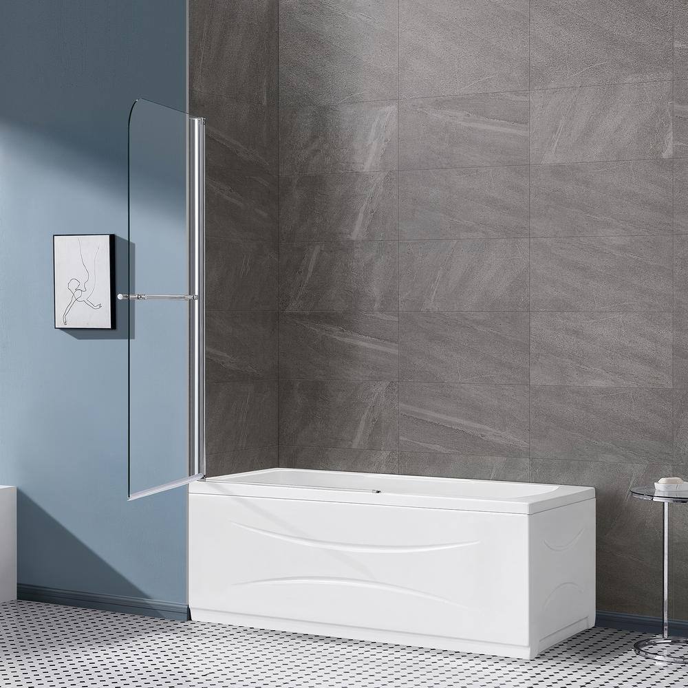 OVE Decors Molly 34.8 in. W x 57.99 in. H Pivot Frameless Tub Door in Chrome 15BGP-MOLL34-CH