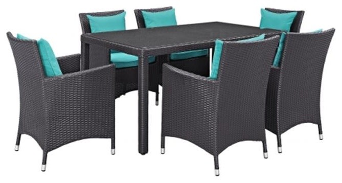 Modway Convene 7 Piece Rattan Aluminum Patio Dining Set in Espresso/Beige   Modern   Outdoor Dining Sets   by Homesquare  Houzz