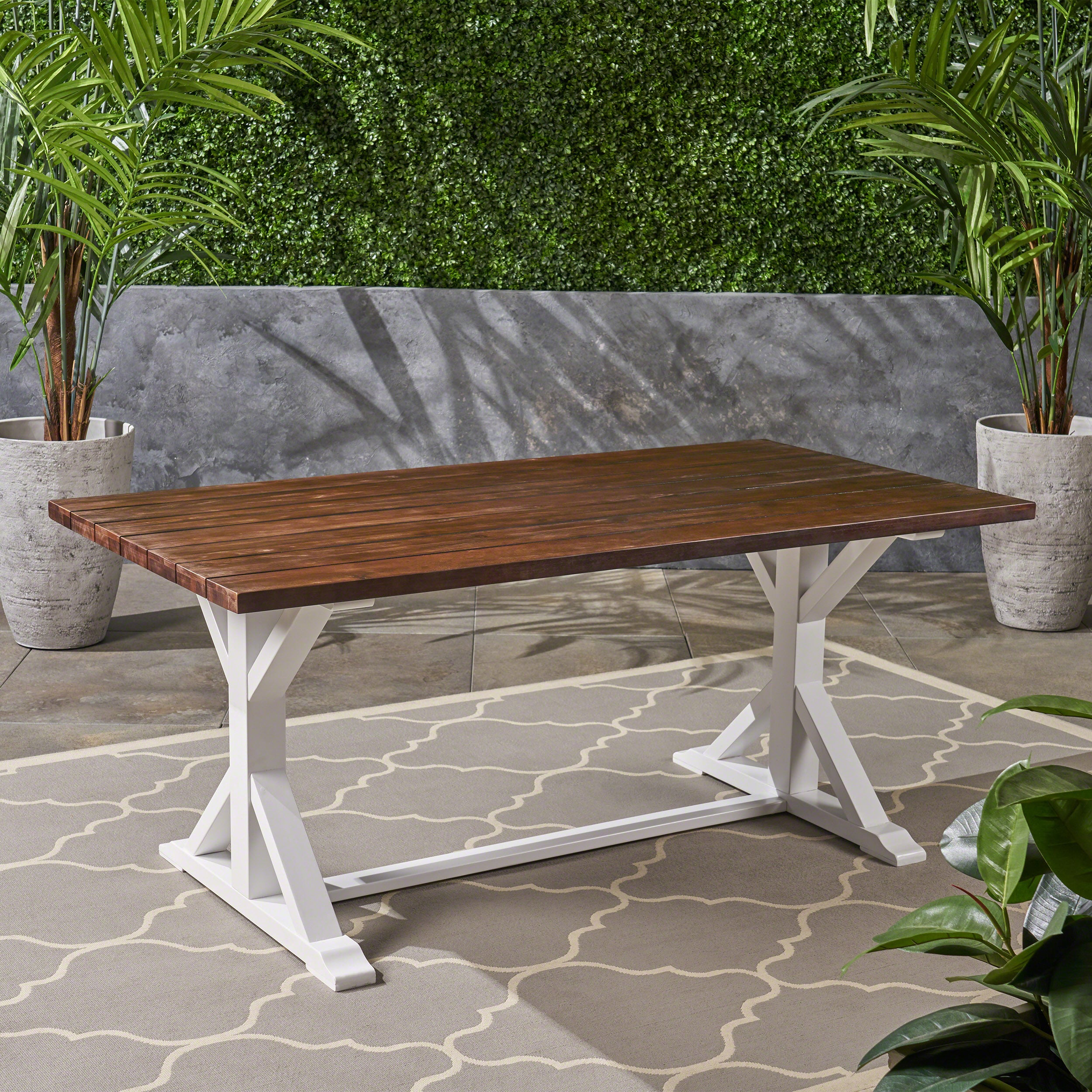 Mayo Outdoor Rustic Farmhouse Acacia Wood Dining Table