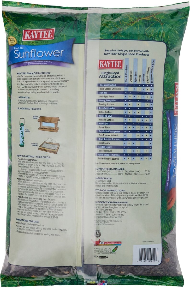 Kaytee Black Oil Sunflower Wild Bird Food， 10-lb bag