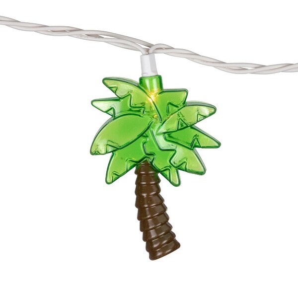 10ct Green AutumnPalm Tree Patio String Light Set 7.25ft White Wire