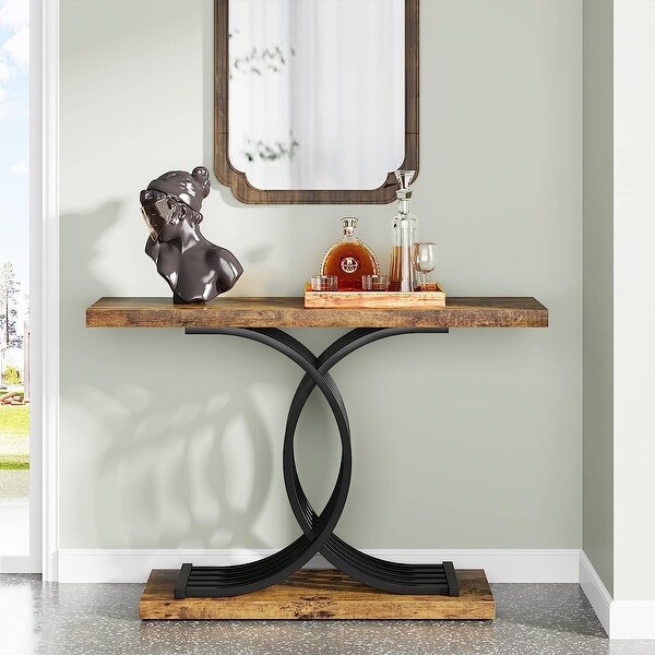 Console Table， Faux Marble Hallway Table with Geometric Metal Legs - 11.81