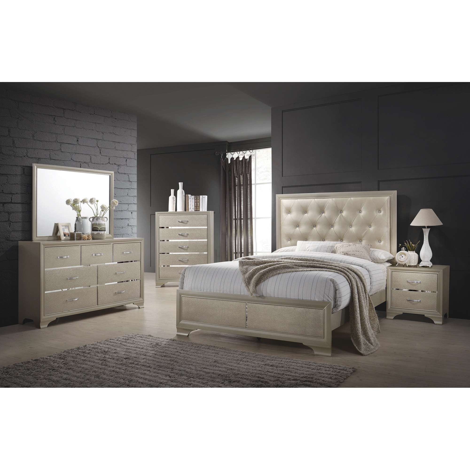 Chase Transitional Champagne 5-piece Bedroom Set - - 33987891