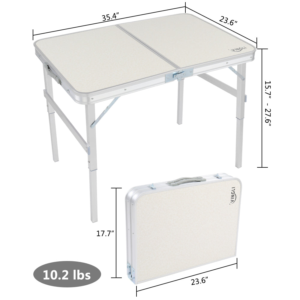 3FT Portable Small Folding Camping Table Adjustable Height Aluminum Table